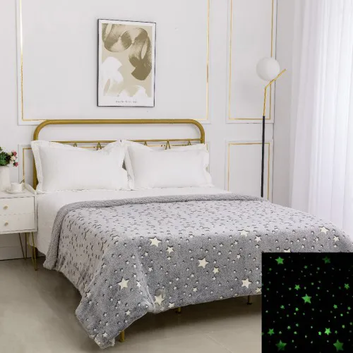 Παιδική φωσφοριζέ κουβέρτα με sherpa star (170cm x 220cm) γκρί
